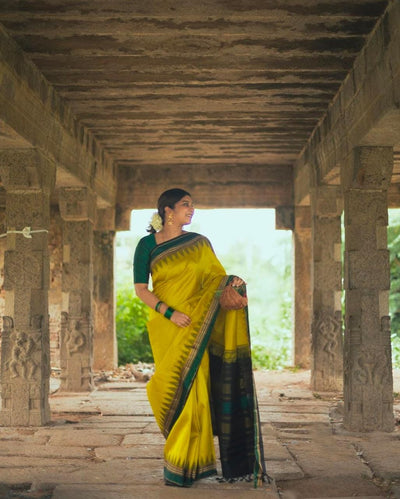 Gorgeous Yellow Soft Litchi Silk Printed Saree With Unstitched Blouse
