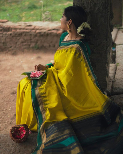 Gorgeous Yellow Soft Litchi Silk Printed Saree With Unstitched Blouse