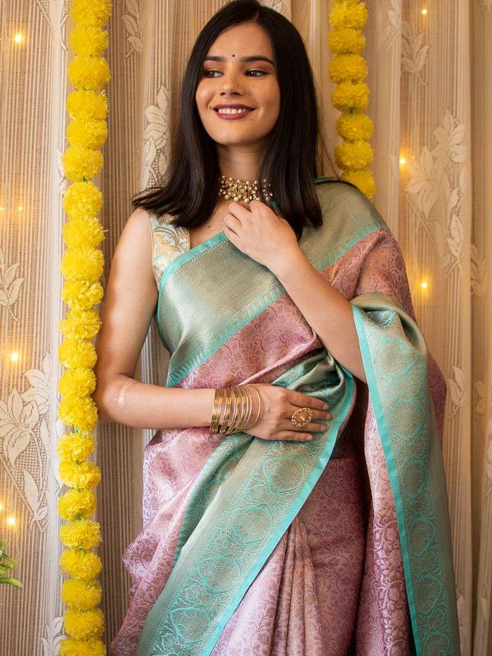 Beautiful Banarasi Tissues Silk Printed Saree With Tapeta Jaal Fancy Border & Unstitched Blouse