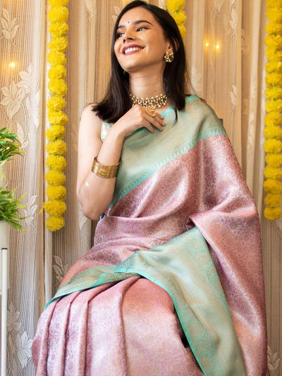 Beautiful Banarasi Tissues Silk Printed Saree With Tapeta Jaal Fancy Border & Unstitched Blouse