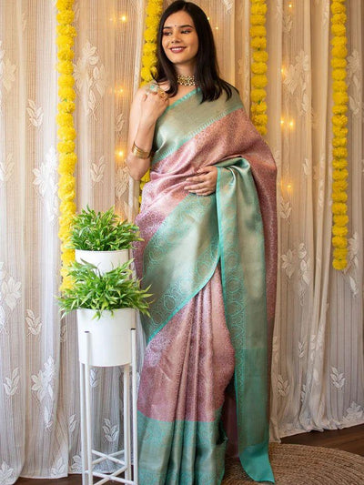 Beautiful Banarasi Tissues Silk Printed Saree With Tapeta Jaal Fancy Border & Unstitched Blouse