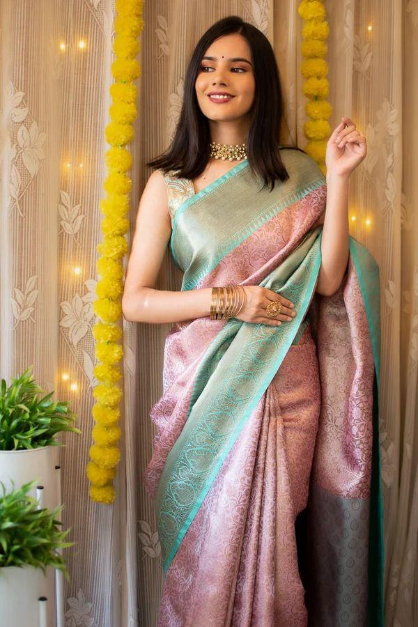 Beautiful Banarasi Tissues Silk Printed Saree With Tapeta Jaal Fancy Border & Unstitched Blouse