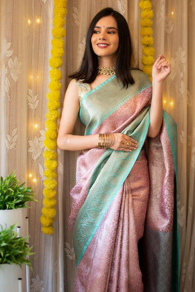 Beautiful Banarasi Tissues Silk Printed Saree With Tapeta Jaal Fancy Border & Unstitched Blouse