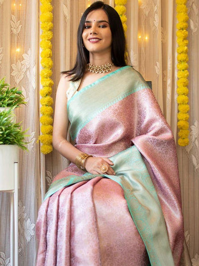 Beautiful Banarasi Tissues Silk Printed Saree With Tapeta Jaal Fancy Border & Unstitched Blouse