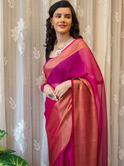 The Pink Blooming Georgette Saree by The Circle Of Devi
