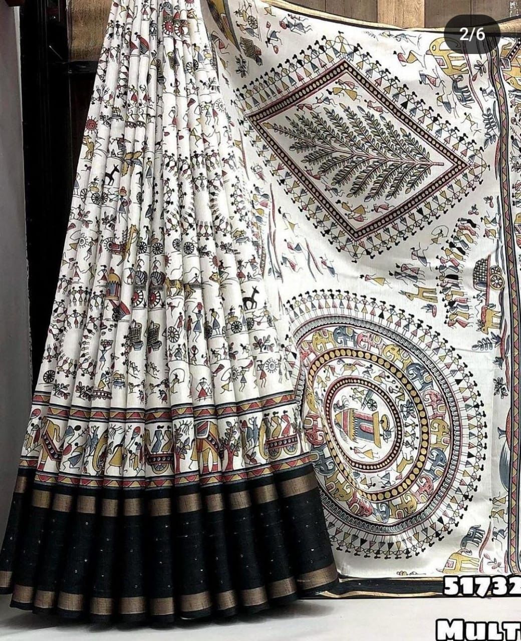 Embellished White Cotton Kalamkari Print Saree By The Circle Of Devi