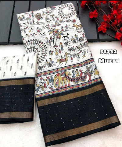 Embellished White Cotton Kalamkari Print Saree By The Circle Of Devi