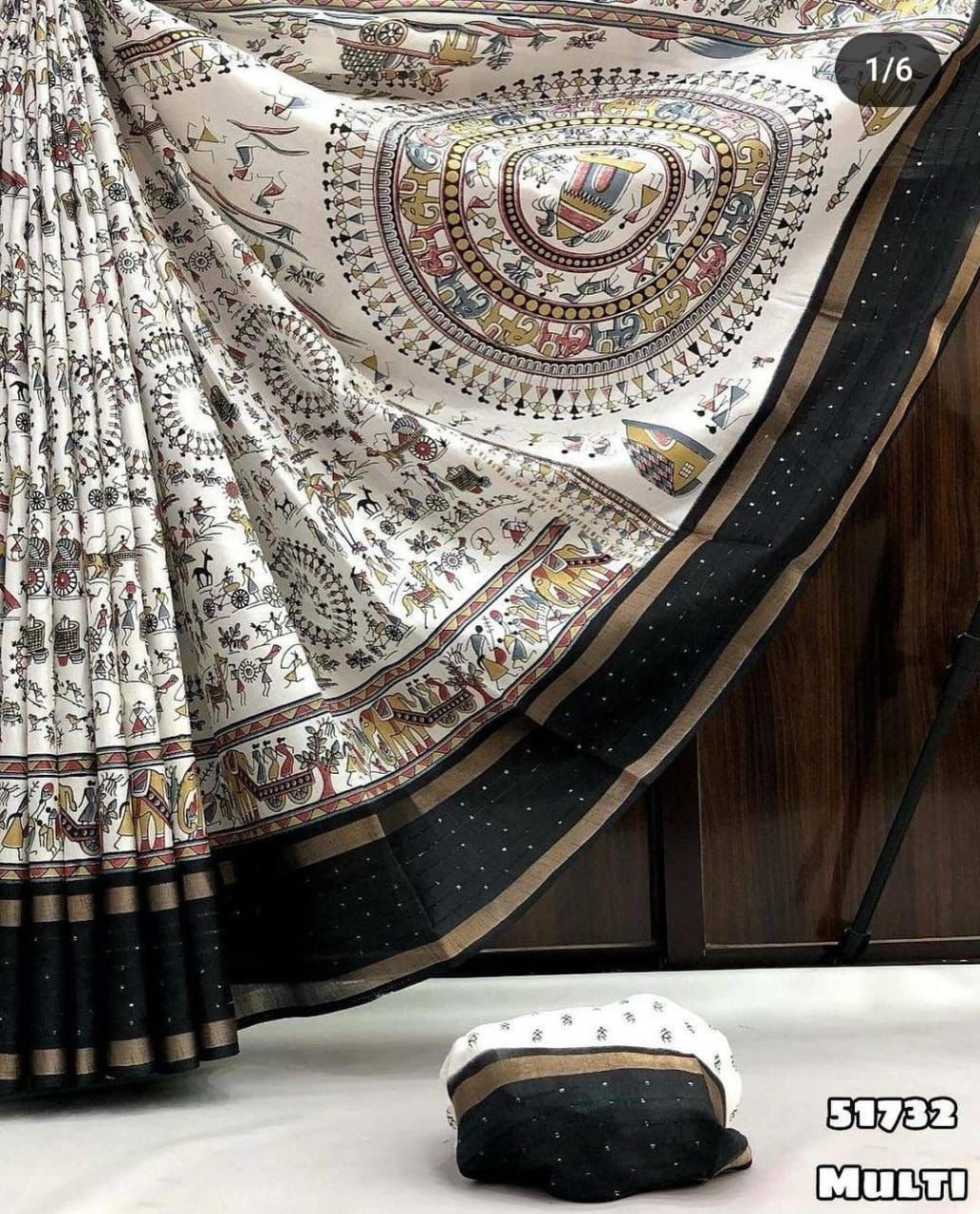 Embellished White Cotton Kalamkari Print Saree By The Circle Of Devi
