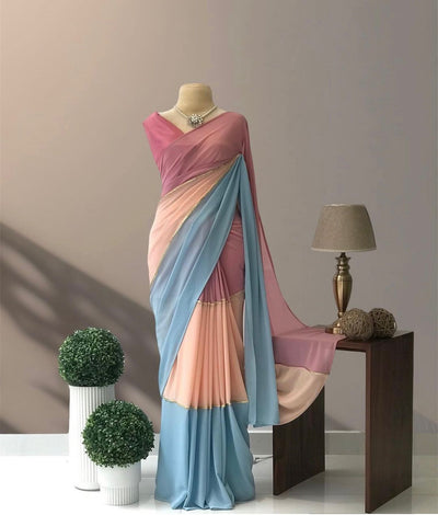 Smooth Georgette Saree with Digital Print & Lace With Satin Silk Blouse