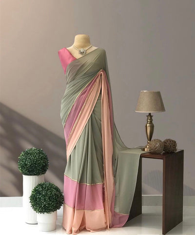 Smooth Georgette Saree with Digital Print & Lace With Satin Silk Blouse