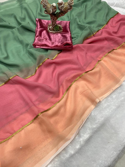 Smooth Georgette Saree with Digital Print & Lace With Satin Silk Blouse