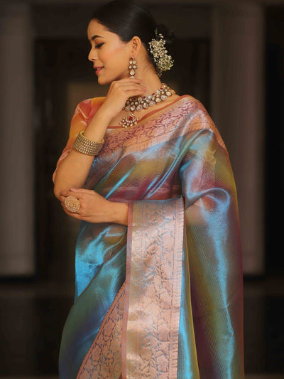 Rainbow Shimmer Tissue Silk Saree with Jacquard Border