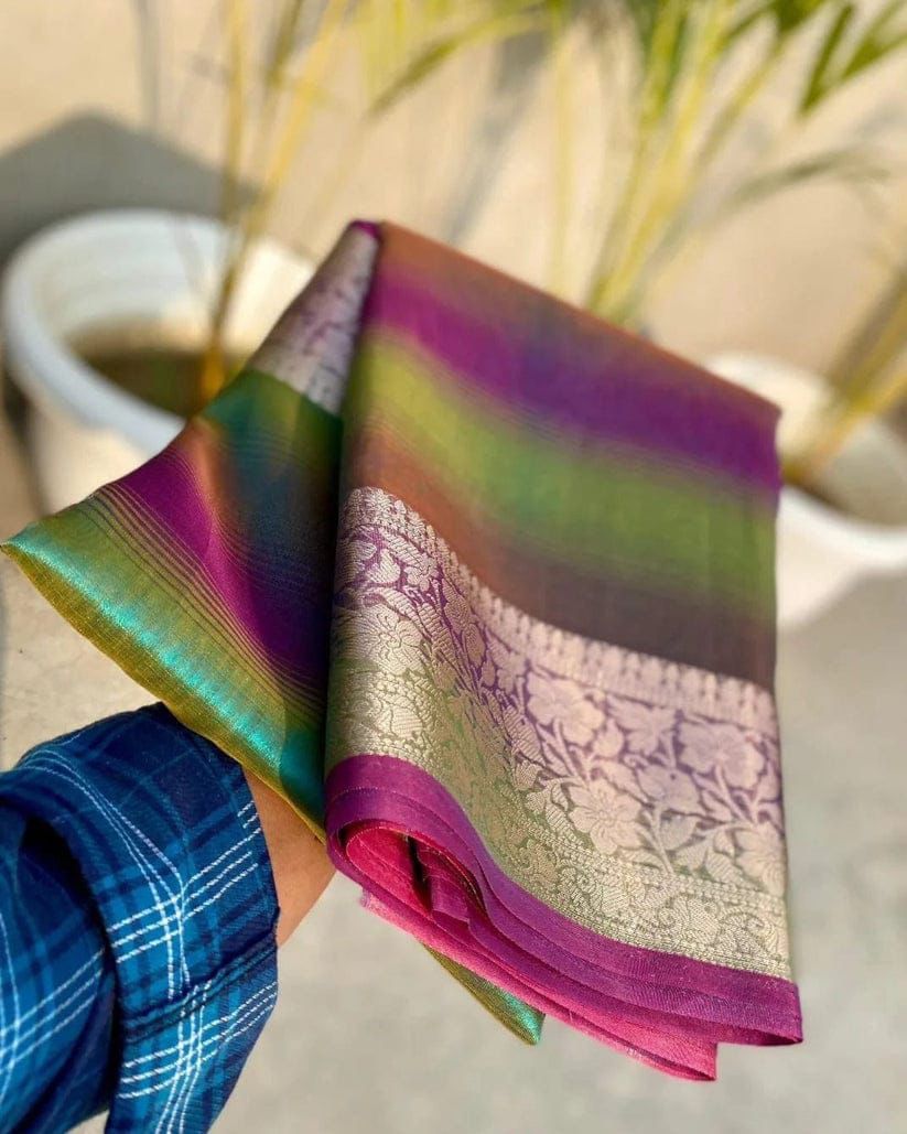 Rainbow Shimmer Tissue Silk Saree with Jacquard Border