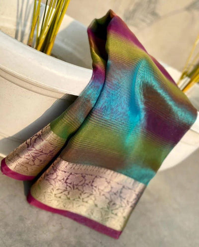 Rainbow Shimmer Tissue Silk Saree with Jacquard Border