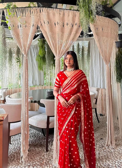 Premium Red Viscose Georgette Saree with Running Georgette Blouse