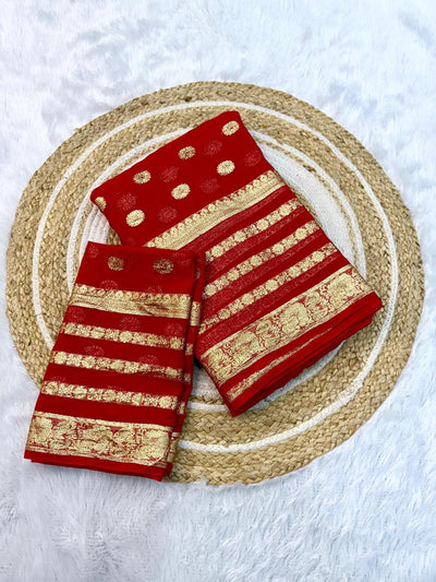 Premium Red Viscose Georgette Saree with Running Georgette Blouse