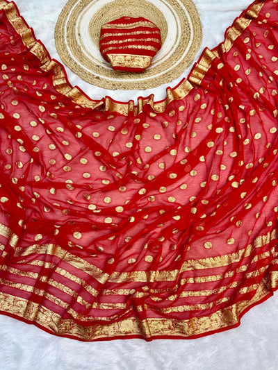 Premium Red Viscose Georgette Saree with Running Georgette Blouse