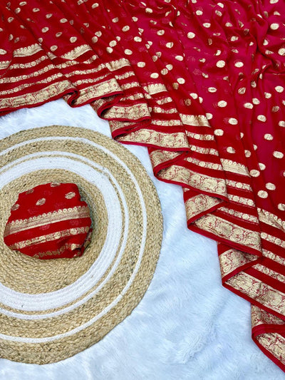 Premium Red Viscose Georgette Saree with Running Georgette Blouse