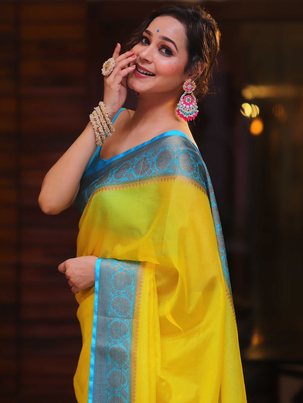 Elegant Soft Chinon Saree with Running Blouse