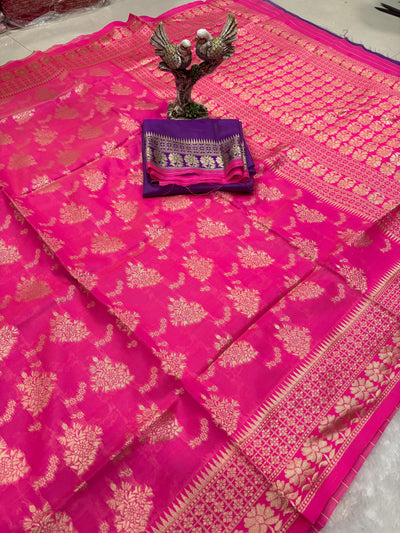 Beautiful Soft Lichi Silk Saree With Jacquard Work With Heavy Brocade Blouse