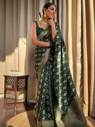 Beautiful Soft Lichi Silk Saree With Jacquard Work With Heavy Brocade Blouse