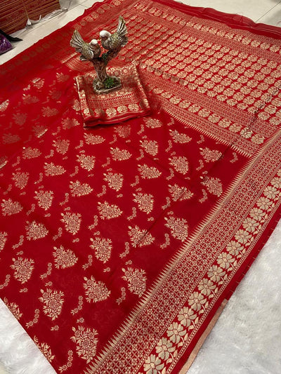 Beautiful Soft Lichi Silk Saree With Jacquard Work With Heavy Brocade Blouse