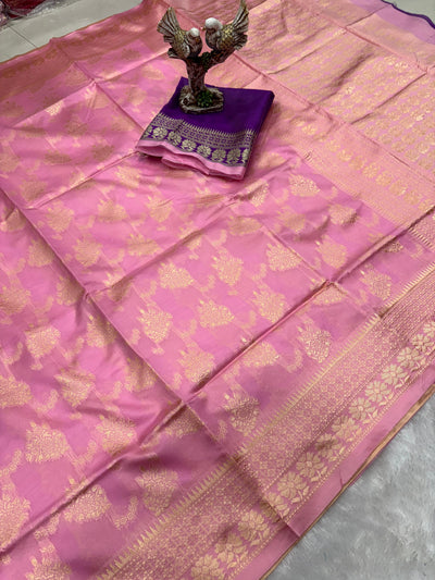 Beautiful Soft Lichi Silk Saree With Jacquard Work With Heavy Brocade Blouse