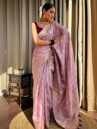 Beautiful Soft Lichi Silk Saree With Jacquard Work With Heavy Brocade Blouse