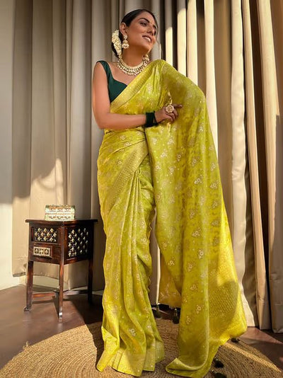 Beautiful Soft Lichi Silk Saree With Jacquard Work With Heavy Brocade Blouse