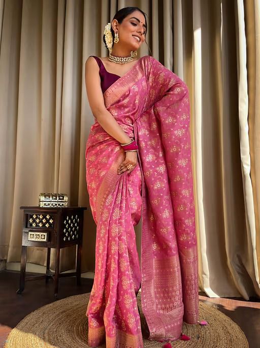 Beautiful Soft Lichi Silk Saree With Jacquard Work With Heavy Brocade Blouse