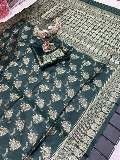 Beautiful Soft Lichi Silk Saree With Jacquard Work With Heavy Brocade Blouse
