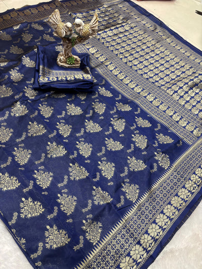 Beautiful Soft Lichi Silk Saree With Jacquard Work With Heavy Brocade Blouse