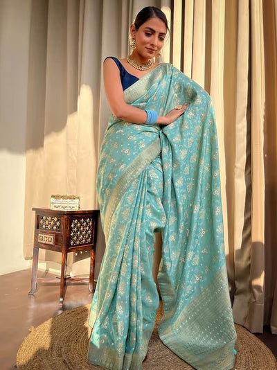 Beautiful Soft Lichi Silk Saree With Jacquard Work With Heavy Brocade Blouse