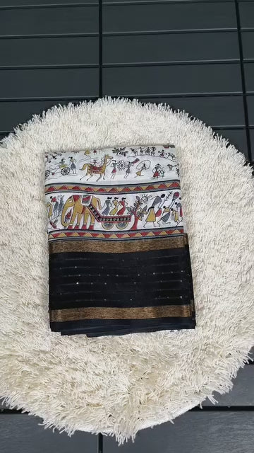Embellished White Cotton Kalamkari Print Saree By The Circle Of Devi