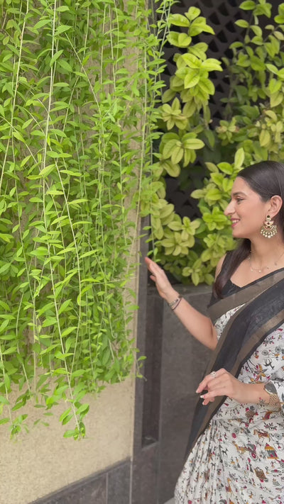 Embellished White Cotton Kalamkari Print Saree By The Circle Of Devi