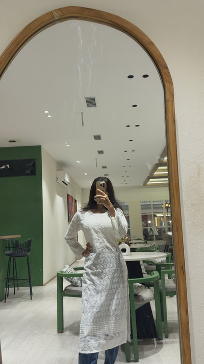Beautiful White Chikankari Cotton Kurti