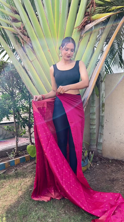 Beautiful Ready To Wear Soft Litchi Silk Saree With Unstitched Blouse