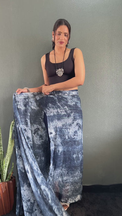 1 Min Ready To Wear Navy Blue Rangoli Silk Printed Saree With Banglori Satin Blouse