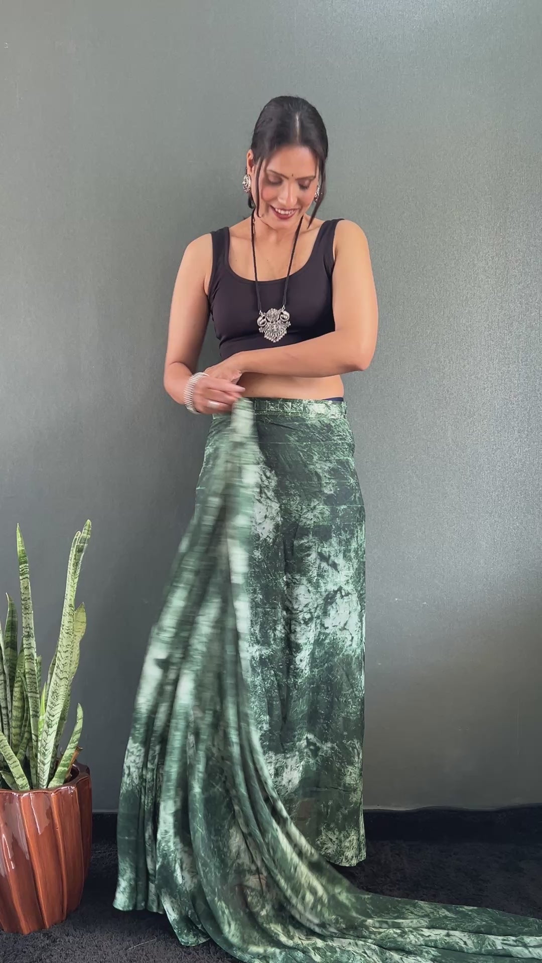 1 Min Ready To Wear Dark Green Rangoli Silk Printed Saree With Banglori Satin Blouse