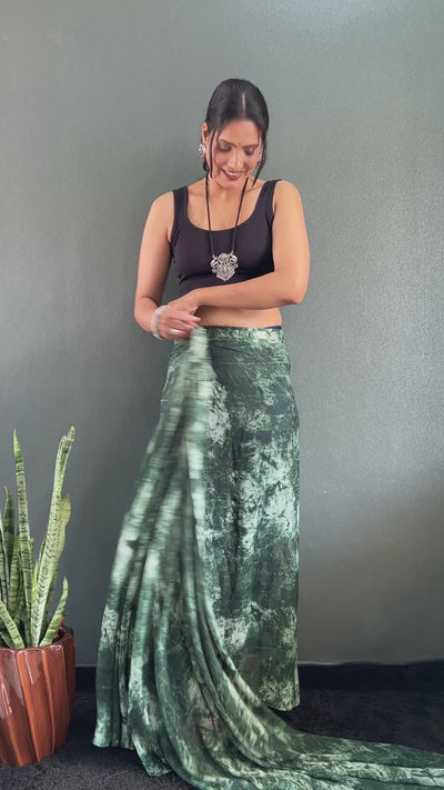 1 Min Ready To Wear Dark Green Rangoli Silk Printed Saree With Banglori Satin Blouse