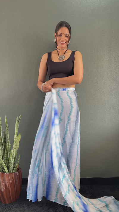 Beautiful 1 Min Ready To Wear Georgette Blue Saree With Banglori Satin Blouse