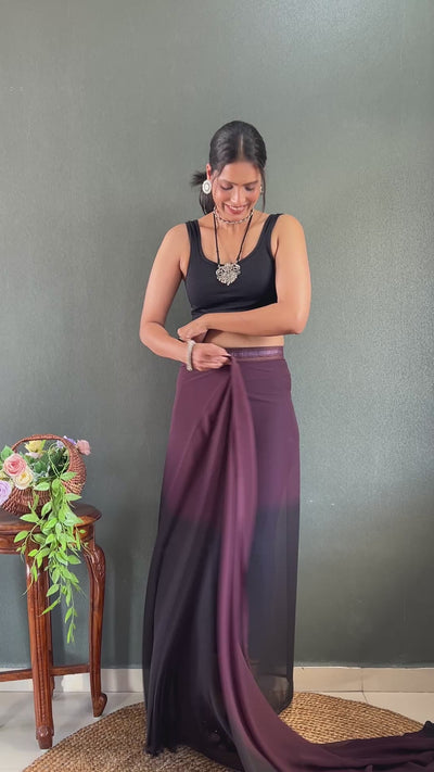 Beautiful Georgette One Min Black Ready To Wear saree With Running Blouse
