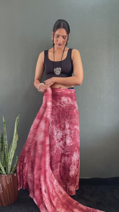 1 Min Ready To Wear Red Rangoli Silk Printed Saree With Banglori Satin Blouse