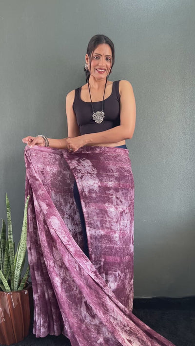 1 Min Ready To Wear Purple Rangoli Silk Printed Saree With Banglori Satin Blouse