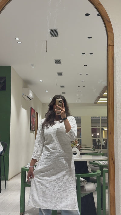 Elegant White Chikankari Cotton Kurti