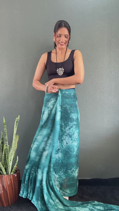 1 Min Ready To Wear Blue Rangoli Silk Printed Saree With Banglori Satin Blouse